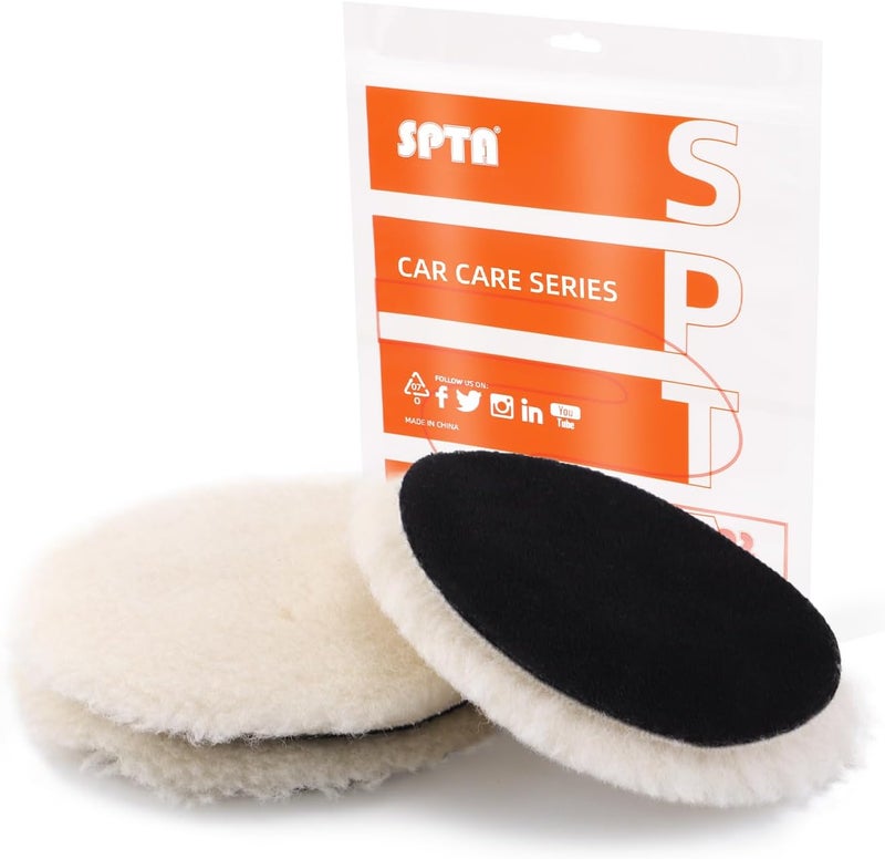 SPTA Wool Buffing Polishing Pads, 3Pcs 5 Inch (125mm) Wool Cutting Pad, Wool Compounding Pad, Buffing and Polishing Pads Buffing Wheel for 5 Inch Car Polisher Compounding, Polishing, Buffing - Image 1
